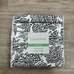 Charisma King Sheet Set 6pc Black and White Paisley